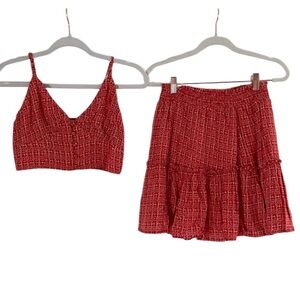 ILLA ILLA Red Two-Piece Button Crop Tank Top Mini Ruffle Stretch Skirt Set Small